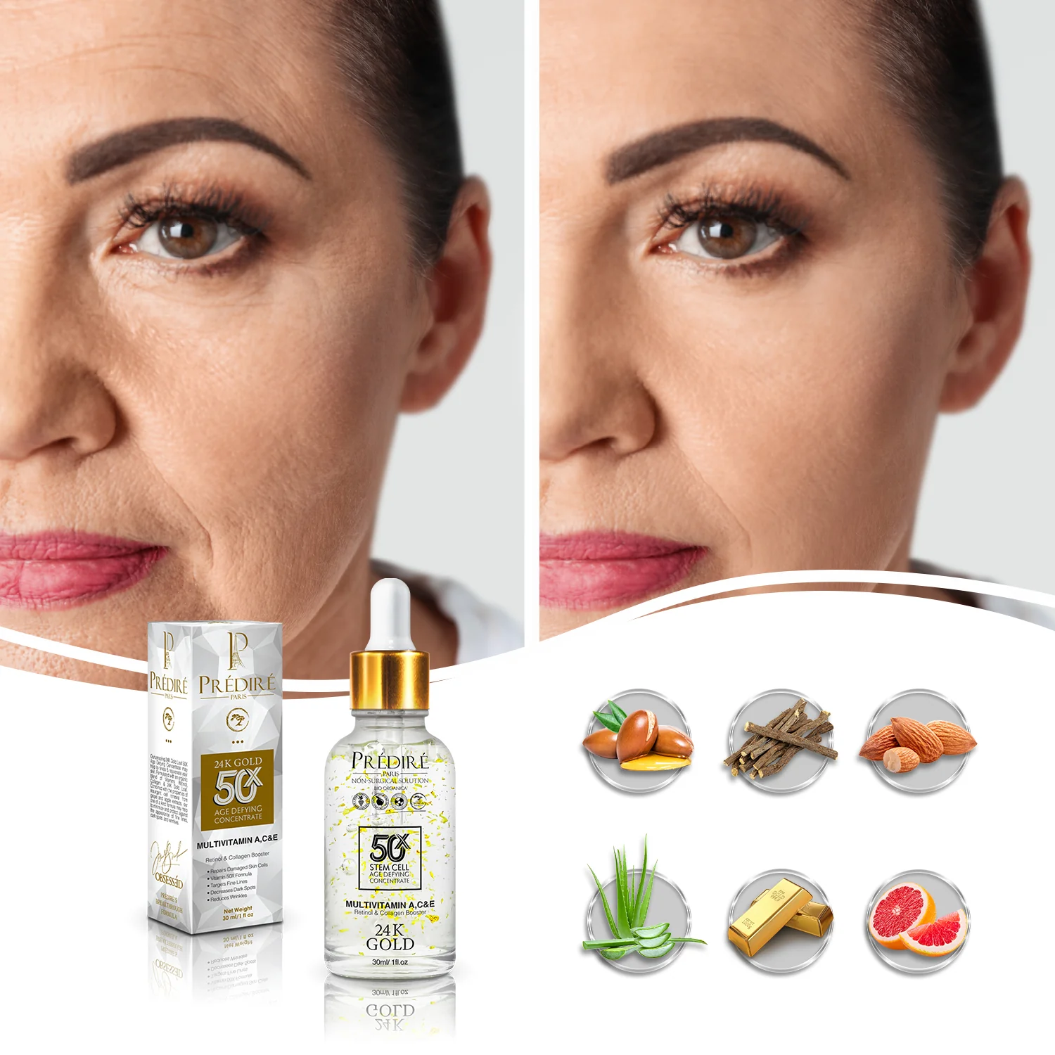 24K Gold Leaf 50X Age-Defying Concentrate | Multi-Vitamin A, C, & E with Retinol & Collagen Booster - Image 3