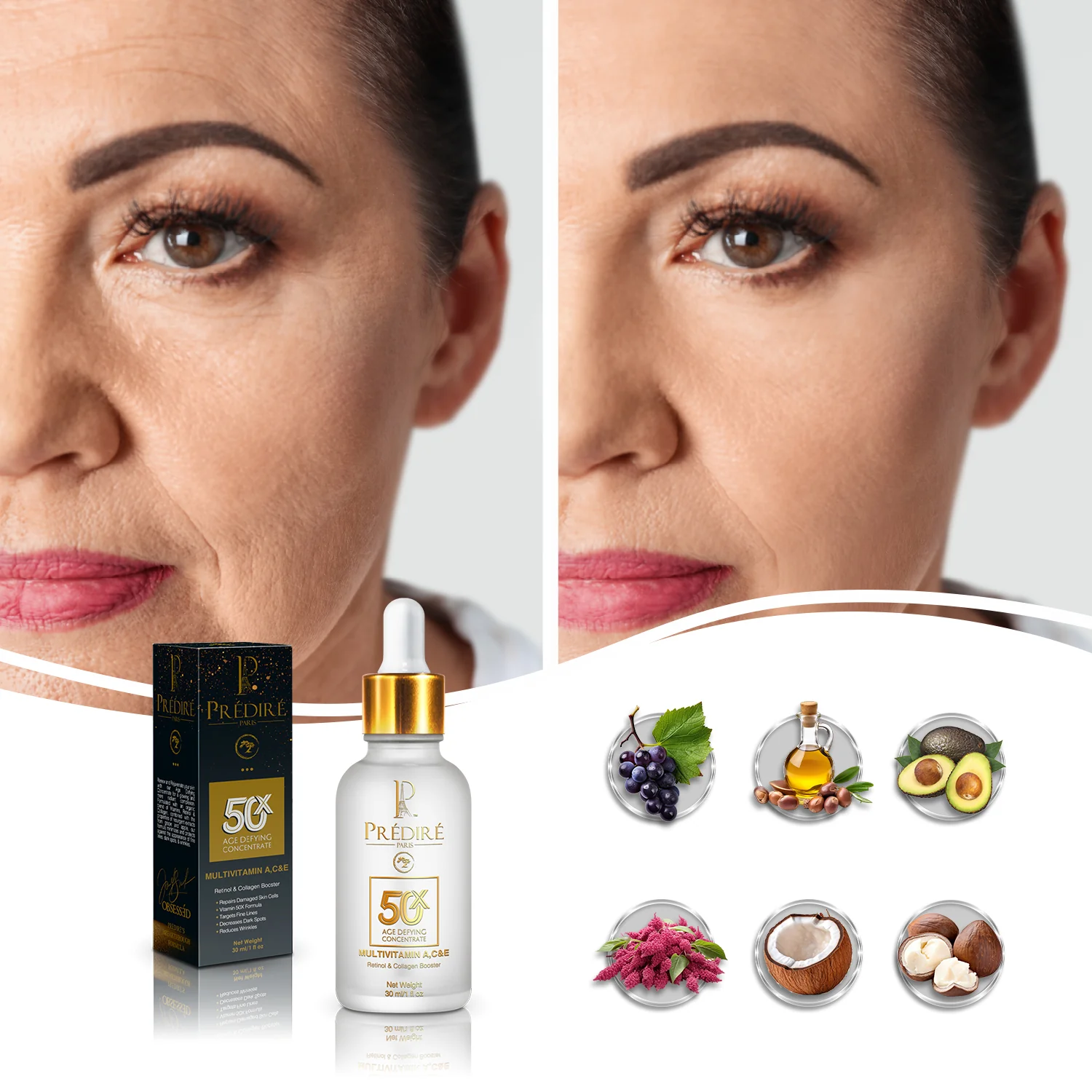 50X Premium Multi-Vitamin A, C, & E Retinol & Collagen Booster 24K Gold Serum - Image 3